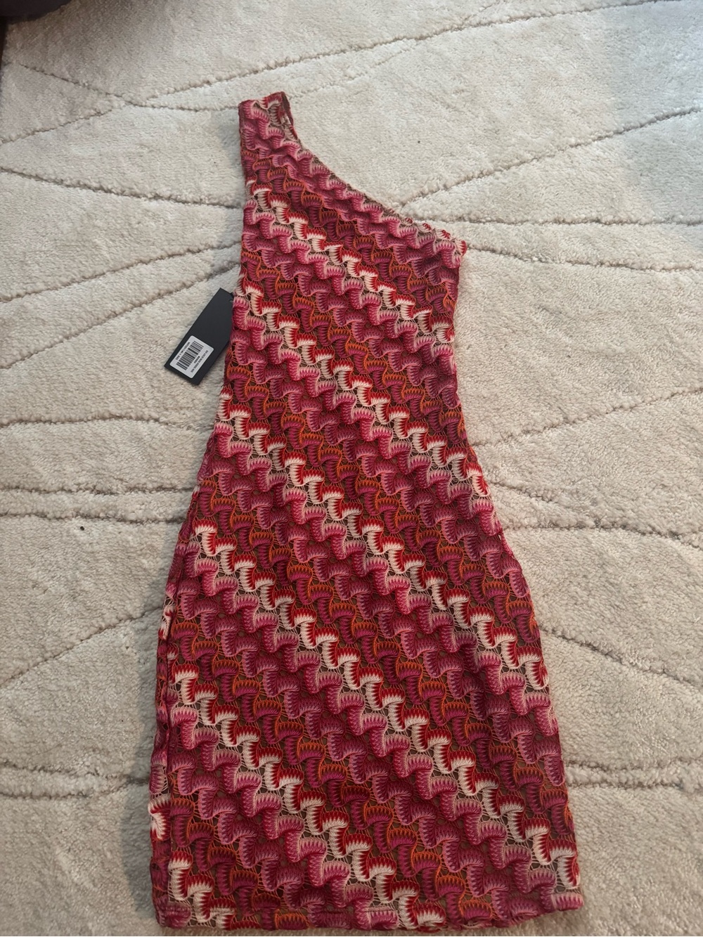 White Fox Boutique One-Shoulder Multicolor Wave Knit Dress